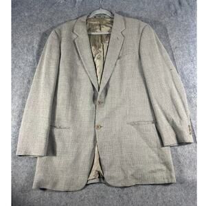 VTG Prince Of Wales Tweed Blazer Suit Jacket Mens XL Tan Single Breasted Preppy